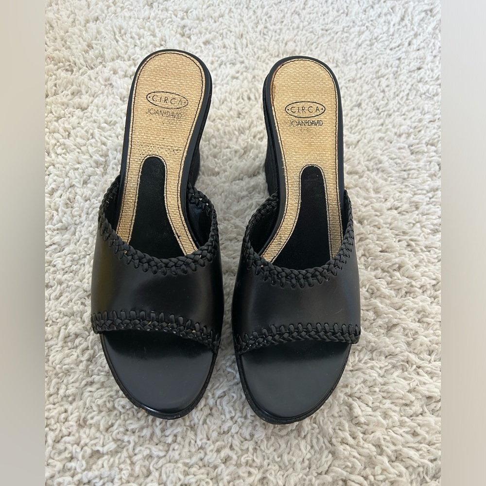 Joan & David black leather wedge